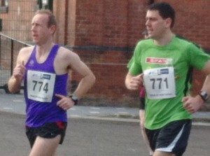 Martin Dunleavy (left) and Declan competing in today's Airtricity 10 mile race.