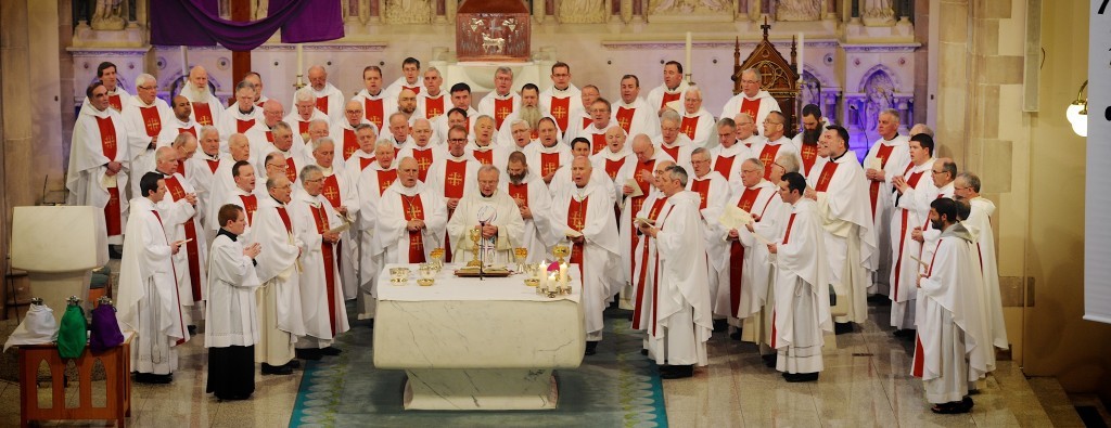 Bishop of Derry Most Rev Dr Donal McKeown with bishops throughout the diocese at the Mass of the Chrism in St Eugene's Cathedral.