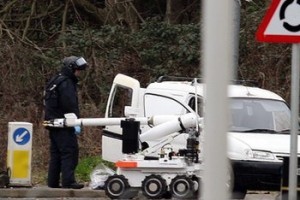 A member of the British army disposal team at the scene of an alert in Derry.