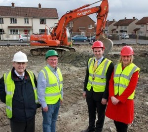 Mayor Cllr Martin Reilly with (from left)  local Councillors Kevin Campbell and Jim Clifford, and Pauline Campbell, Department for Social Development. Photo: Lorcan Doher