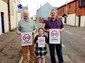 Supporting the 20mph speed limit... Liam Stewart, Jim McIntyre and Blaithnaid Leonard.