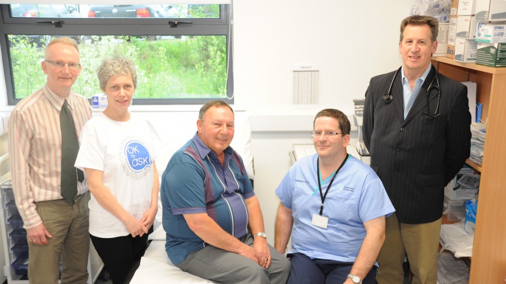 From left, Dr Maurice O'Kane, Western Trust Director for Research and Development; Deborah Glowski, Western Trust Renal Research Nurse; Billy Burke, Clinical Trials Participant; Mark Gibson, Western Trust Clinical Research Nurse and Steven Barr, Western Trust Cardiologist.