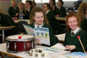  St. Cecilia's College Year 11 pupils, Grace Cooper and Chloe McCloskey taking part in the Marching Bands Initiative. 
