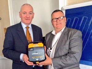 Foyle MP Mark Durkan and Mark King (from the OK Foundation) at Westminster campaigning to get defibrillators in every school.