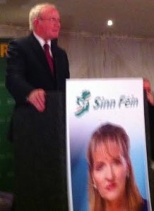 Martin McGuinness speaking at the launch of Martina Anderson's European election campaign launch in the Waterfoot Hotel.