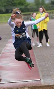 Ally Fitzpatrick, St. Therese’s PS, competing in the girls long jump. 