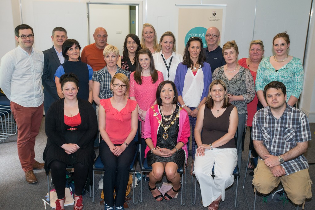 Mayor of Derry, Cllr Brenda Stevenson, with representatives from the community groups who received Good Relations Core or Project grants from the Good Relations Grant Aid Fund through the District Council's Good Relations Programme. Photo: Martin McKeown. Inpresspics.com. 