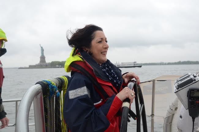 Derry Mayor, Cllr Brenda Stevenson aboard the Derry "LondonDerry" Doire yacht on its scheduled stop in New York during the Clipper 2013-14 Round the World Yacht Race.   