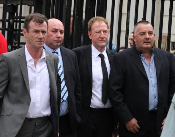 The Derry Four leaving Derry courthouse (from left) Gerry McGowan, Michael Toner, Stephen Crumlish and Gerry Kelly.