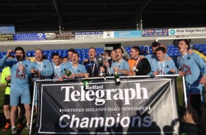 Institute celebrate winning the Championship title and promotion to the Premier Division.