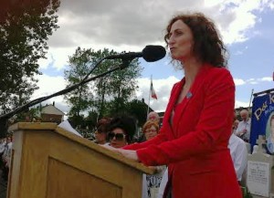 Sinn Fein Dublin MEP Lynn Boylan speaking at the republican plot in Derry City Cemetery.