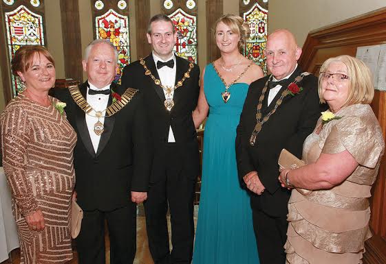 Mayor Cllr Martin Reilly and lady Mayoress Bronagh Reilly with guests (from left) Caroline McCarney, Mayor of Buncrana Cllr Peter McLaughlin, Deputy Mayor of Limerick Cllr Kieran O’Hanlon and Mary O’Hanlon.