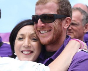 Skipper Sean McCarter is welcomed home by Derry Mayor Brenda Stevenson.