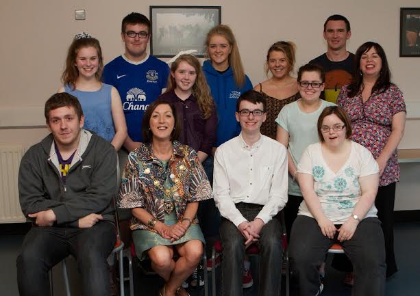 Mayor Brenda Stevenson with Young Mayor Thomas Chambers. Seated, on left, Micheal Kavanagh, and, on right, Lisa Cregan. Standing, from left, are Shannon Hay, Ryan Brown, Rachel Lynch, Aoife Donaghey, Holli Collins, Alex Doherty, Mark Giboney, senior youth worker, WELB, and Helen Harley, children and young peoples officer, Derry City Council. 