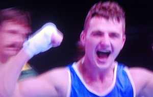 Connor celebrates reaching the semi-finals at Glasgow 2014.