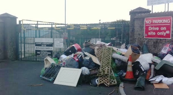Rubbish dumped outside the Brandywell recycling centre.