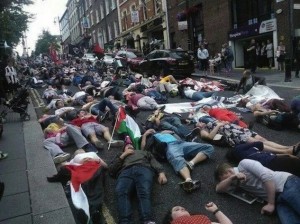 The scene on Shipquay Street during Saturday's solidarity march in support of the people of Palestine.