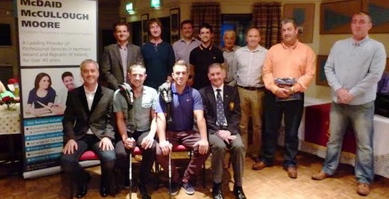 Prizewinners with Michael McCullough,of sponsors McDaid, McCullough and Moore, and club captain and Bob McKimm.