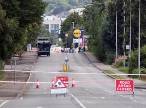 The hijacked van at the centre of Wednesday's alert on Buncrana Road. Photo: Lorcan Photography.