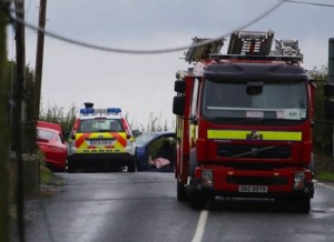 Emergency services at the scene of this morning's crash at Carrigans.