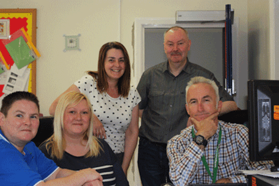 Ardnashee School and College staff (from left) Jacqueline McCloskey, Alison January and Rosemary Duffy (learning assistants) with John O'Kane and Dan Burn (teachers). 