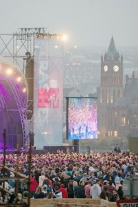 The crowd and Guildhall pictured at first of two MTV Crashes at Ebrington Square. Photo: Martin McKeown. Inpresspics.com. 