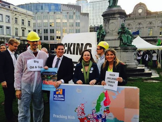Sinn Fein MEPs Martina Anderson and Matt Carty taking part in the global action against fracking demonstration in Brussels.