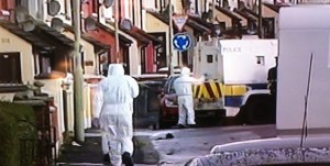 PSNI forensic officers examining the scene of Sunday night's bomb attack.
