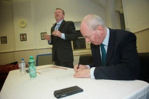 Mr Durkan signing the nomination papers at last night's selection convention to contest next May's general general election.