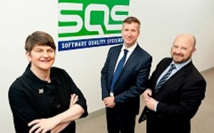  Enterprise, Trade and Investment Minister Arlene Foster with Rob McConnell, Market Director SQS Northern Ireland and Phil Codd, Managing Director SQS Ireland.