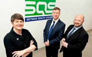 Enterprise, Trade and Investment Minister Arlene Foster with Rob McConnell, Market Director SQS Northern Ireland and Phil Codd, Managing Director SQS Ireland.