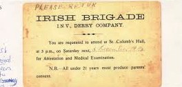 Irish Brigade Postcard issued to one of the 300 nationalists who will be remembered in the event taking place at the Tower Museum, supplied courtesy of the Downey family.