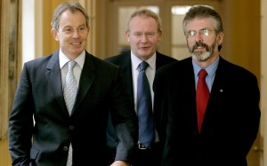 Tony Blair with Sinn Fein leaders Martin McGuinness and Gerry Adams
