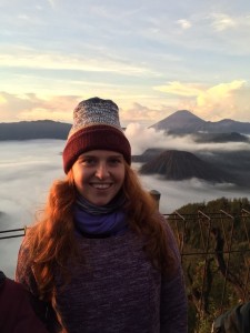 Lisa pictured at the volcano. Hours later she collapsed in her hotel room