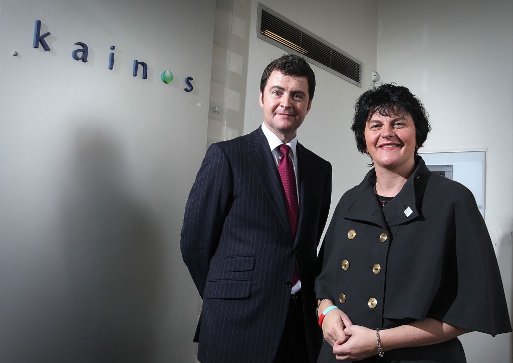 Kainos managing director Brendan Mooney with Enterpise Minister Arlene Foster