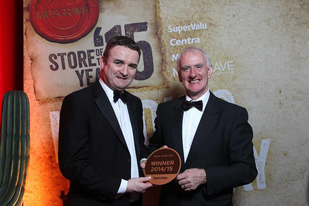 Pictured with Damien Mc Carney acting MD  is Ciaran O'Kane, Supervalu Dungiven winner of the Supervalu store of the Year. © Brian Thompson Photography