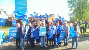 Sinn Fein MLA and Health Committee chair Maeve McLaughlin joins striking midwives in Derry
