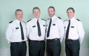Supt. Mark McEwan is pictured, second from right, with (from left) Chief Inspector Andy Lemon, Operations Manager; Chief Inspector Alan Hutton Local Policing commander, Strabane and Chief Inspector Tony Callaghan, Local Policing commander, Derry City.