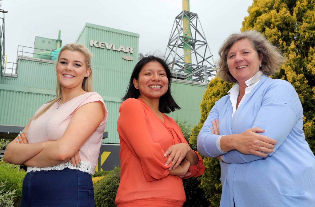 Today is National Women in Engineering day and three female engineers from DuPont, (l to r) Emma Smith, Mechanical Engineer Student, Petra Grashoff, Plant Manager and Diana Diez-Conseco Riess, Process Engineer, celebrated the achievements of women in engineering by inviting 70 pupils from girls schools across Derry to the plant for an inspirational day of learning.