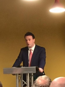 Colum Eastwood addressing supporters at his leadership campaign launch last night