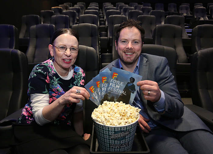 Bernie McLaughlin, Foyle Film Festival Director and Programmer and Caoimhin McClafferty, Brunswick Moviebowl Operations Manager, launch the 2015 Foyle Film Festival. Running from November 18 to 22, the programme features a number of exclusive film premieres, gala screenings, industry-focused events and special cinematic experiences in key venues across Derry