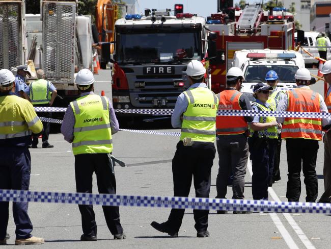 Emergency Services at the scene in East Perth where a man from Derry has died on a construction site