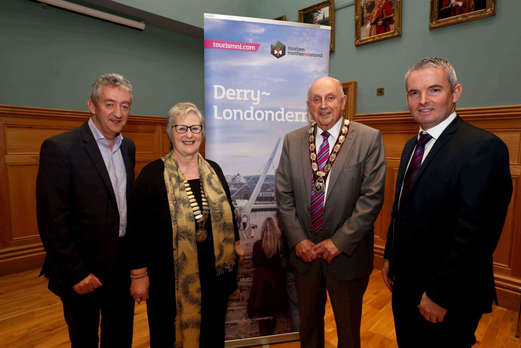 Tourism Northern Ireland Chief Executive John McGrillen is pictured with Incoming Tour Operators Association President Sue Uda, Deputy Lord Mayor of Derry City and Strabane Thomas Kerrigan and Visit Derry General Manager Odhran Dunne at a recent ITOA Workshop held in the City Hotel Derry.