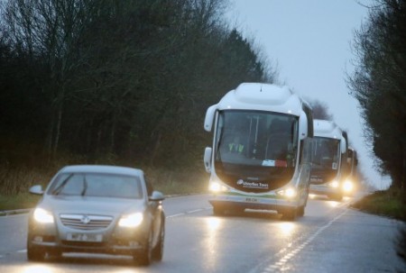 Refugees being taken to a welcome centre in Belfast