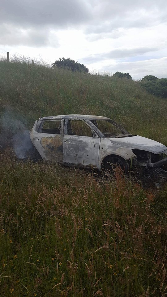 Burned out car on Skeoge Road last month 