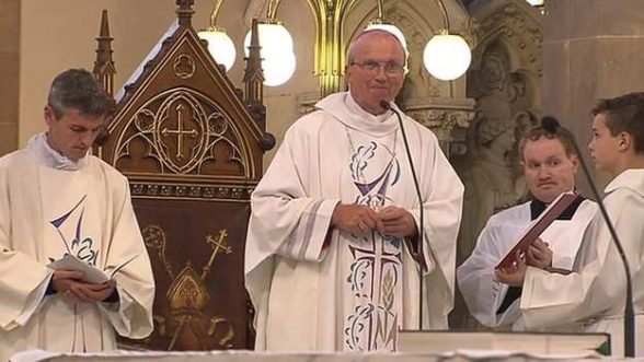 Bishop of Derry Donal McKeown speaking this afternoon at the funeral of retired Bishop Edward Kevin Daly