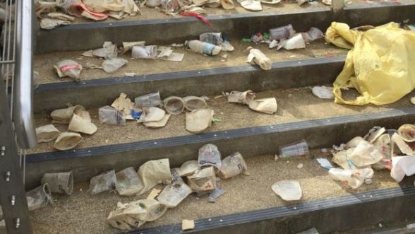 The debris left by those who attended the event at Ebrington Square. PIC MARK PATTERSON SHOW