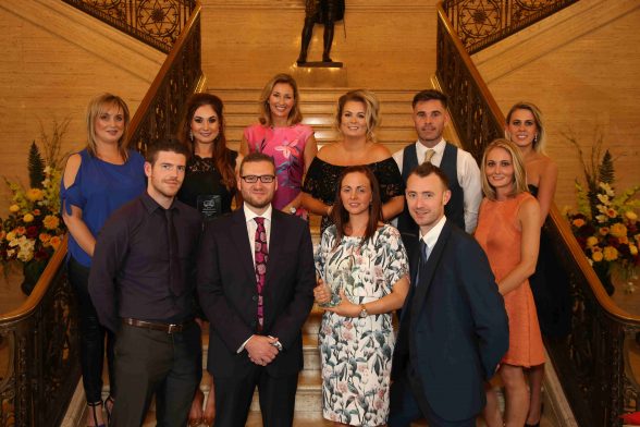 SuperValu SuperMum 2016 winner Charlene Dickey and runners-up Orla McLaughlin from Derry And Anouska Black from Co. Down with their families, alongside host and media personality Claire McCollum and SuperValu Head of Marketing Desi Derby.