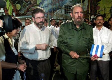 Sinn Fein president Gerry Adams with Fidel Castro during a trip to Havana, Cuba